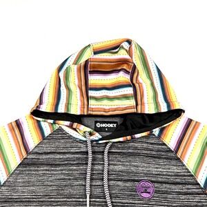 HOOEY Rainbow Stripe Raglan Hoodie Pullover‎ Pocket Gray Black Size S